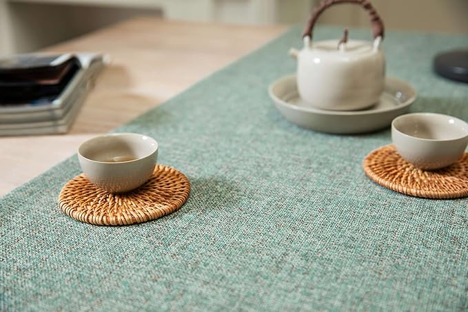 ZeeMart Burlap Style Farmhouse Table Runners 90 Inches Long, Green Rustic Woven Dining Table Runner for Everyday Use, 14x90 Inches, Mineral Green