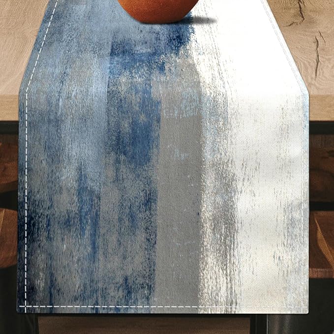White Gray Table Runners Modern Art Farmhouse Linen Table Runners Dresser Scarves Retro Rustic Style for Party Kitchen Dining Table Coffee Holiday Party Decor (White Gray, 13"x 71")