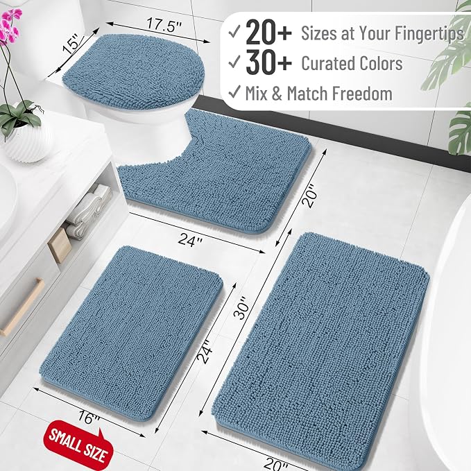OLANLY Large Bathroom Rugs 40x24, Extra Soft Absorbent Chenille Bath Rugs, Rubber Backing Quick Dry, Machine Washable Bath Mats for Bathroom Floor, Tub and Shower, Home Decor Accessories, Airy Blue