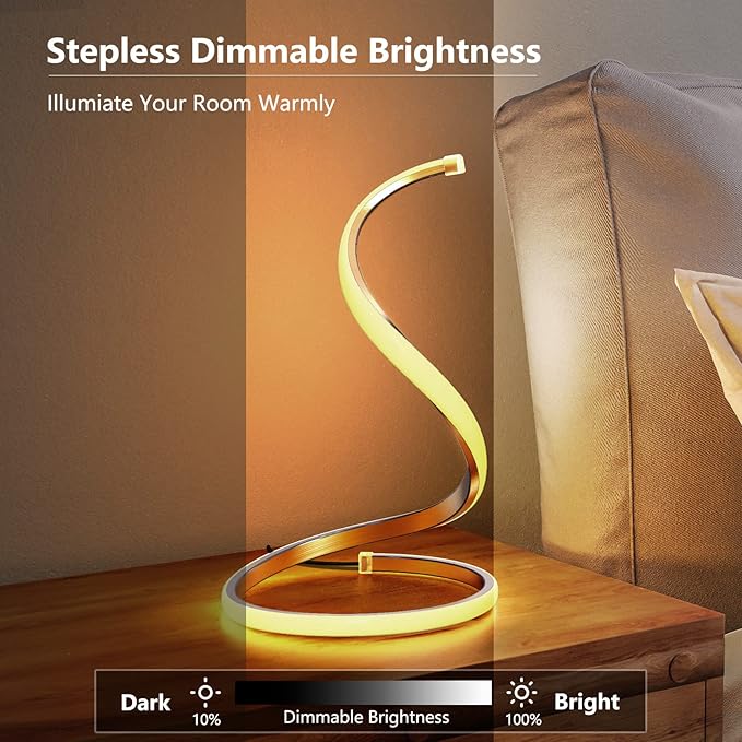 NUÜR LED Table Lamps Set of 2, Gold Bedside Table Lamps, Nightstand Table Lamp, Touch Control,Stepless Dimmable, Curved Art Decorative Table Lamp for Living Room Bedroom Office Home