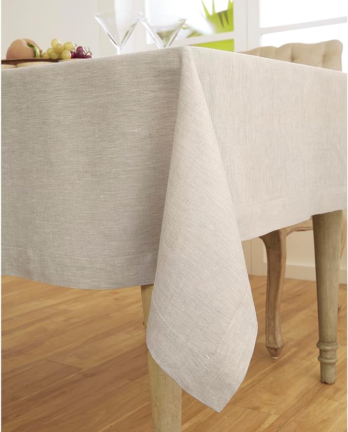 Solino Home Linen Tablecloth 60 x 120 Inch - 100% Pure Linen Light Natural Table Cloth for Rectangle Tables - Athena, Machine Washable Tablecloth for Summer