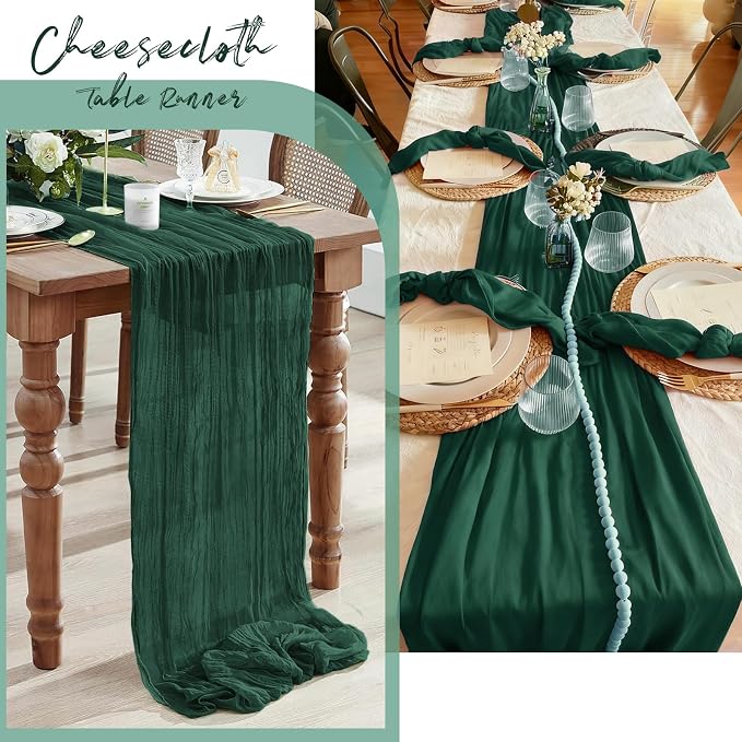 6 Pack Emerald Green Cheesecloth Table Runner, 17 x 108 Inch, Gauze Cheese Cloth Table Runner Rustic Sheer Runner for Wedding Birthday Party Baby Shower Table Decor(Emerald Green)