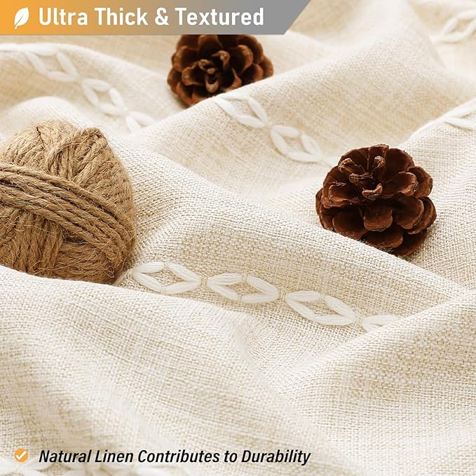 BTTN Extra Long Shower Curtain, 72x96 Long Striped Boho Chic Linen Fabric Heavy Duty Shower Curtain Set with Hooks, Tall Bohemian Farmhouse Luxury Tassel Cloth Shower Curtain for Bathroom, Cream/Beige