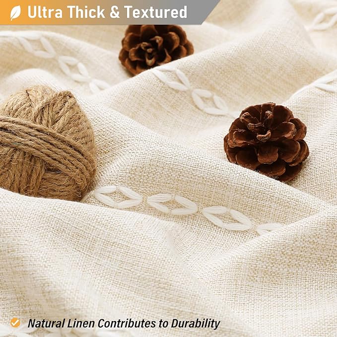 BTTN Boho Farmhouse Shower Curtain, Linen Rustic Weighted Striped Cloth Shower Curtain Set with Tassel, Water Repellent, Bohemian Vintage Country Fabric Shower Curtain for Bathroom, Cream/Beige, 72x72