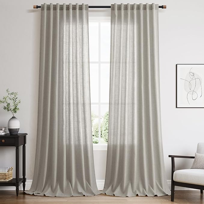 Nanspring Silver Grey Linen Curtains 90 Inch 2 Panels for Bedroom/Living Room Rod Pocket Back Tab Pleated Window Curtain Drapes Neutral Rustic Farmhouse Decor Dining Room Curtain 90 Inches Long