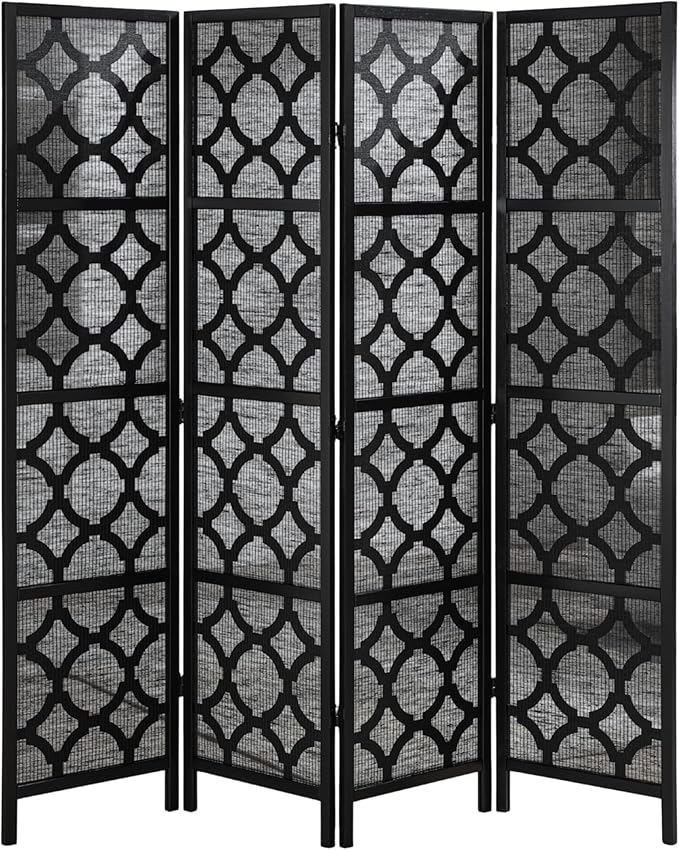 Roundhill Furniture Quarterfoil Diamond Design 4-Panel Room Divider, Black