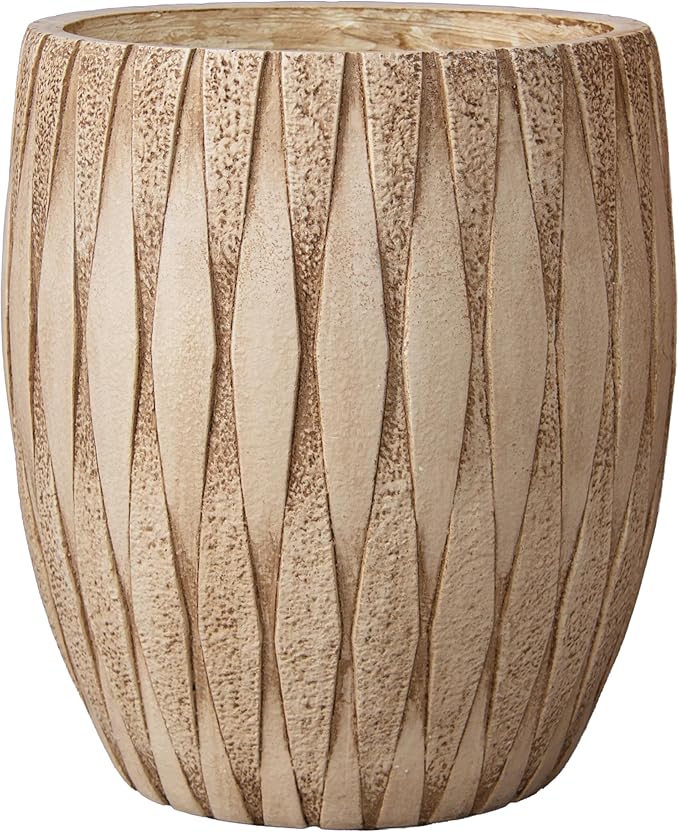 12" H x 9" Dia Weathered Concrete Planter, Large Indoor Outdoor Decorative Flower Pot with Drainage Hole, Modern Round Design for Home, Garden (Small)