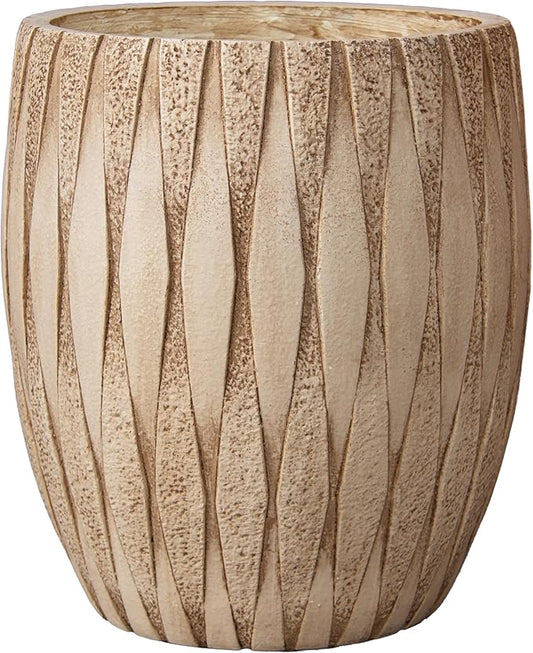 12" H x 9" Dia Weathered Concrete Planter, Large Indoor Outdoor Decorative Flower Pot with Drainage Hole, Modern Round Design for Home, Garden (Small)