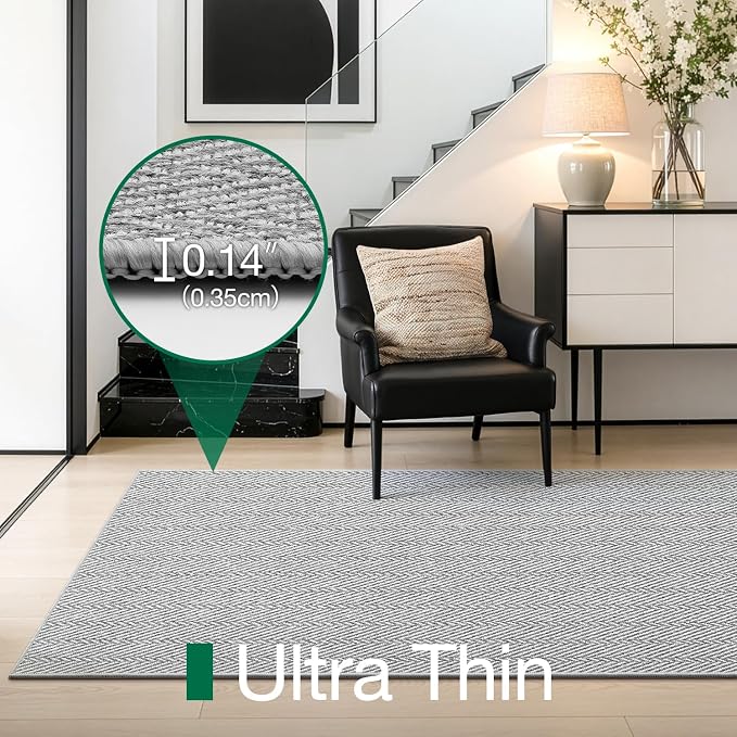 LUMI Ultra Thin Runner Rug for Hallway 2'x6', Non-Slip Entryway Rug with Rubber Backing, Unique Herringbone Design for Hallway, Entry, Kitchen, Patio, Gray