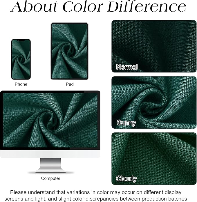 Naturoom Dark Green 48 Inch Shower Curtain - Stall Narrow Half Linen Ultra Thick Fabric Shower Curtain Set with Hooks, Boho Farmhouse Rustic RV Camper Bath Curtains for Bathroom, 48x72