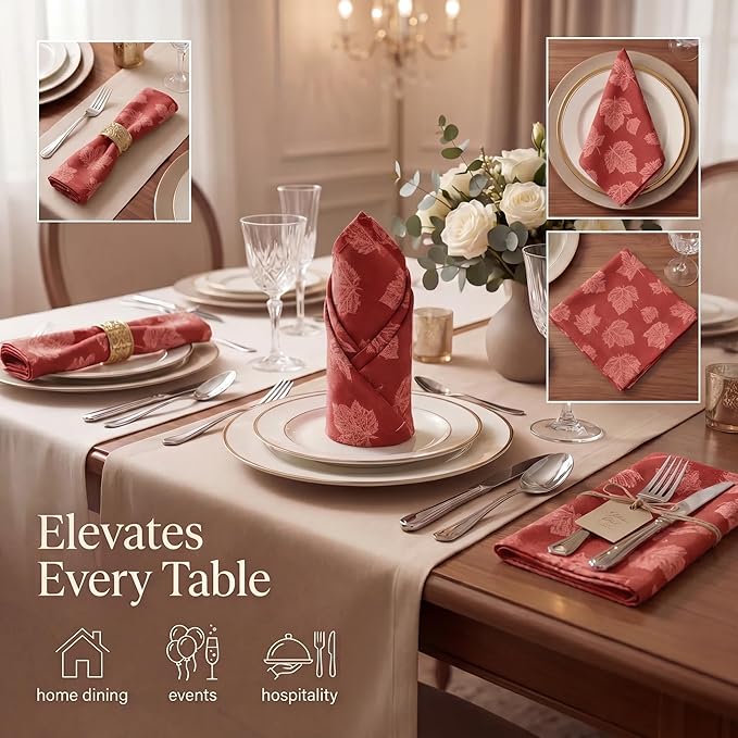 Urban Villa Cloth Napkins 100% Cotton Highly Absorbent Washable Durable Reusable Premium Dinner Napkins Ideal for Gifts for Mothers Day Hotel Farmhouse Parties - Fall Leaves (20" x 20", Set of 12)