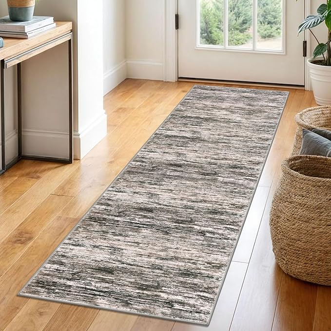 SIILOOM 2x6 Modern Abstract Runner Rug for Hallways, Brown Green Black White Super Soft Hallway Decor Kitchen Rugs with Non-Slip, Non-Shedding Washable Rug for Entryway Bedroom Indoor
