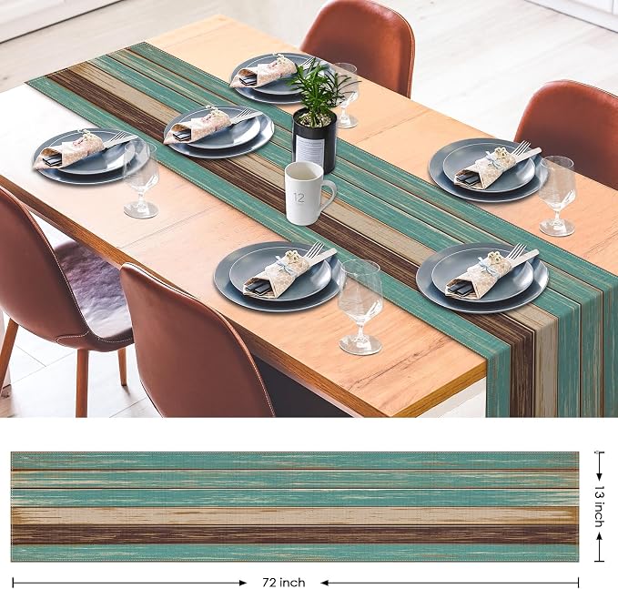 Emvency Farmhouse Table Runner, Vintage Green and Brown Art Painting for Kitchen Coffee Table Family Dinners Holiday Parties Wedding Events Decor(13x72 inch)