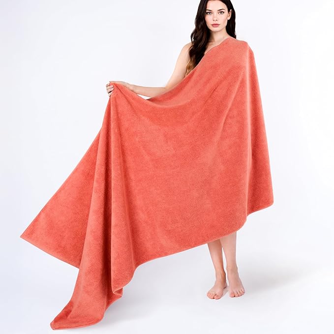 Cotton Paradise 100% Cotton Turkish Towel Set, Soft Absorbent Quick Dry, 40x80 Oversized Bath Sheet Towel, Coral