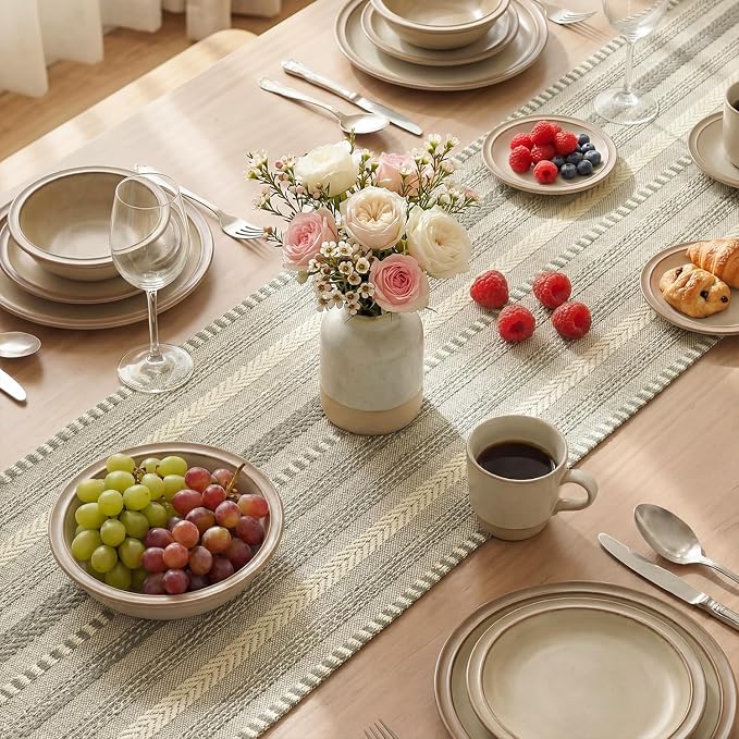 Artoid Mode Dark Grey Farmhouse Woven Table Runner, Seasonal Holiday Rustic Kitchen Dining Table Decoration for Home Party Decor 12x72 Inch