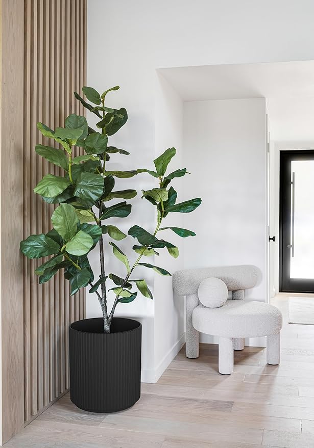 Veradek Mason Series Demi Planter - Large Round Planter for Indoor or Outdoor Patio/Balcony | Made from Plastic & Concrete with Drainage Holes | Modern Décor for Flowers, Trees, Tall Plants