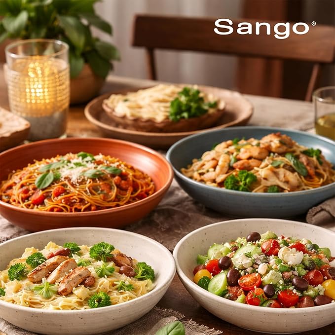 Sango Siterra Painter's Palette Stoneware Pasta Bowls (Set of 4) – Pasta & Serving Bowls, Earthy Reactive Glaze, Multi Assorted Colors, Microwave & Dishwasher Safe, for Everyday Dining & Entertainment