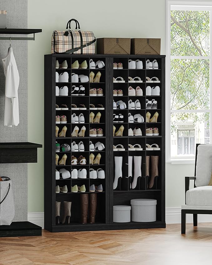 Hzuaneri 11 Tiers Shoe Storage Cabinet, Tall Shoes Cabinet with Cubby, Freestanding Wooden Shoe Organizer, 30-33 Pairs, Shoes Cubby Organizer for Entryway, Bedroom, Black SR02004X