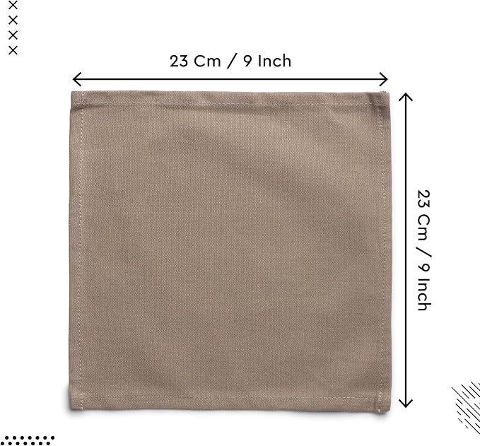 Encasa XO Cocktail Cloth Napkins Set of 12 | Pure Cotton Table Napkin | Size (9"x9") | Light Beige Solid | Machine Washable
