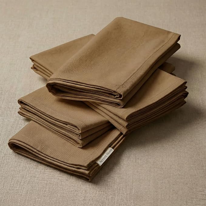 Accent Home 100% Cotton Napkins, Delicate Cloth Napkins for Dinners, Parties and Weddings，18 x 18 Inch Set of 6 - Brown
