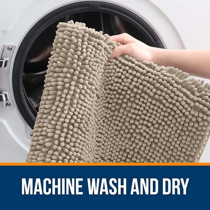 OLANLY Bathroom Rugs 32x20, Extra Soft Absorbent Chenille Bath Rugs, Rubber Backing Quick Dry, Machine Washable Bath Mats for Bathroom Floor, Tub and Shower, Home Decor Accessories, Warm Taupe