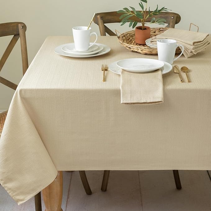 Benson Mills Cameron Textured Fabric Table Cloth, for Everyday Home Dining, Parties, Weddings & Holiday Tablecloths (60" x 84" Rectangular, Flax/Beige/Taupe)