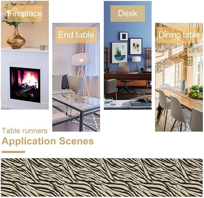 Fur Table Runner,Animal Zebra Skin Texture Pattern Table Runner for Coffee Table Dining Room Table Bedroom Party Holiday Decor 13x90inch