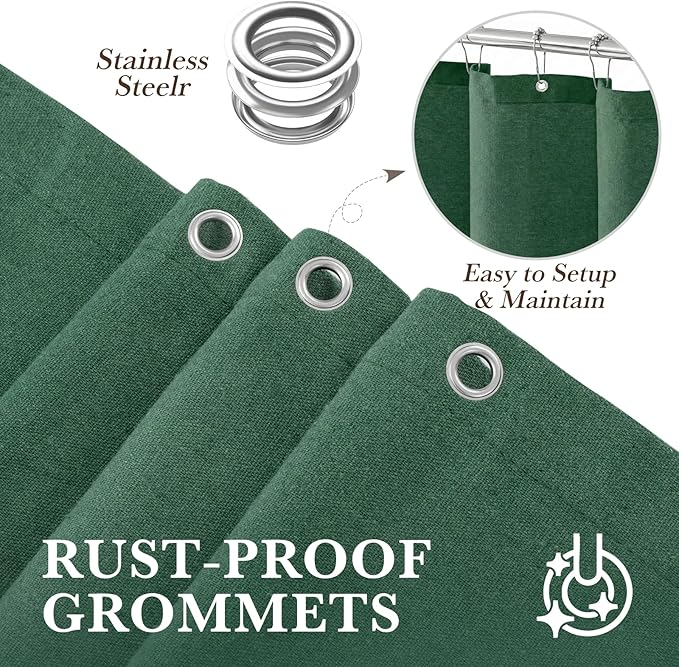 Seasonwood Extra Long Linen Shower Curtain Neutral Farmhouse Linen Shower Curtains for Bathroom Boho Bathroom Decor with 12 Sturdy Stainless Steel Sliding Hangers(Dark Green,72x84 Inches)