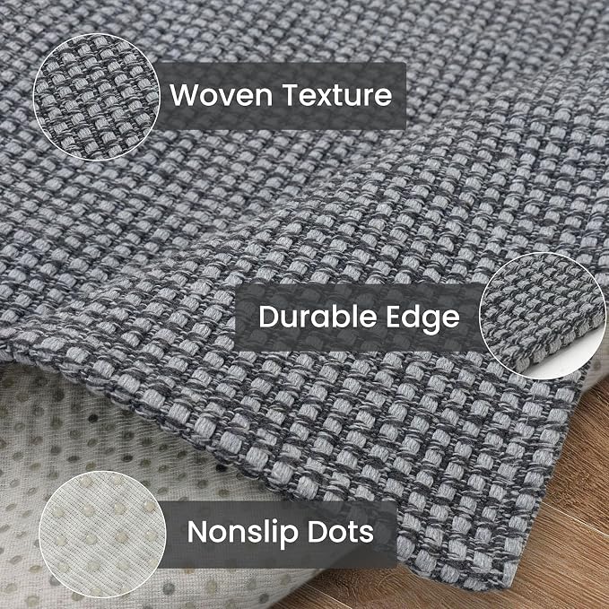 IOHOUZE Washable Runner Rug 2x5 Non Slip Runners for Hallways Entryway Runner Indoor, Kitchen Throw Rug Woven Cotton Floor Carpet for Hall Entrance Bedroom, Dark Grey