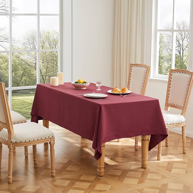 ZeeMart Basic Linen Textured Table Cloth, 52 x 52 Inch Burgundy, Farmhouse Style Rust Square Tablecloth, Wrinkle Resistant Washable Heavy Weight TableCloths