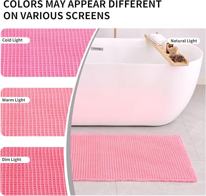 Disolla Waffle Bath Mat, Non Slip Absorbent Bathroom Runner Rug, Washable Quick Dry Ultra Soft Long Bathroom Floor Mat, Large Pink Bath Rug for Tub Shower, 24''x59''