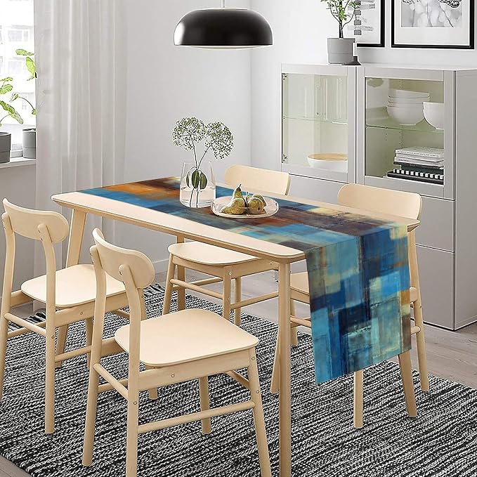 Navy Blue Abstract Art Contemporary Table Runner,Modern Neutral Decorative Pattern Table Runner for Coffee Table Dining Room Table Bedroom Party Holiday Decor 13x36inch