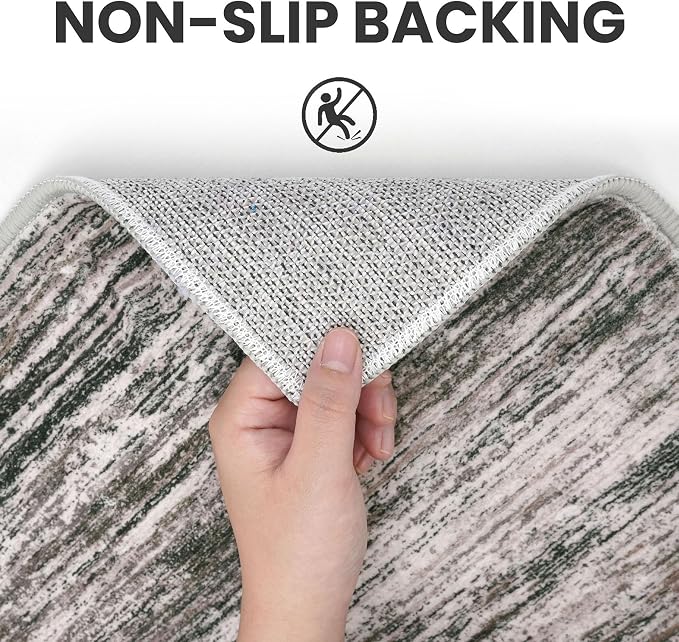 SIILOOM 2x6 Modern Abstract Runner Rug for Hallways, Brown Green Black White Super Soft Hallway Decor Kitchen Rugs with Non-Slip, Non-Shedding Washable Rug for Entryway Bedroom Indoor