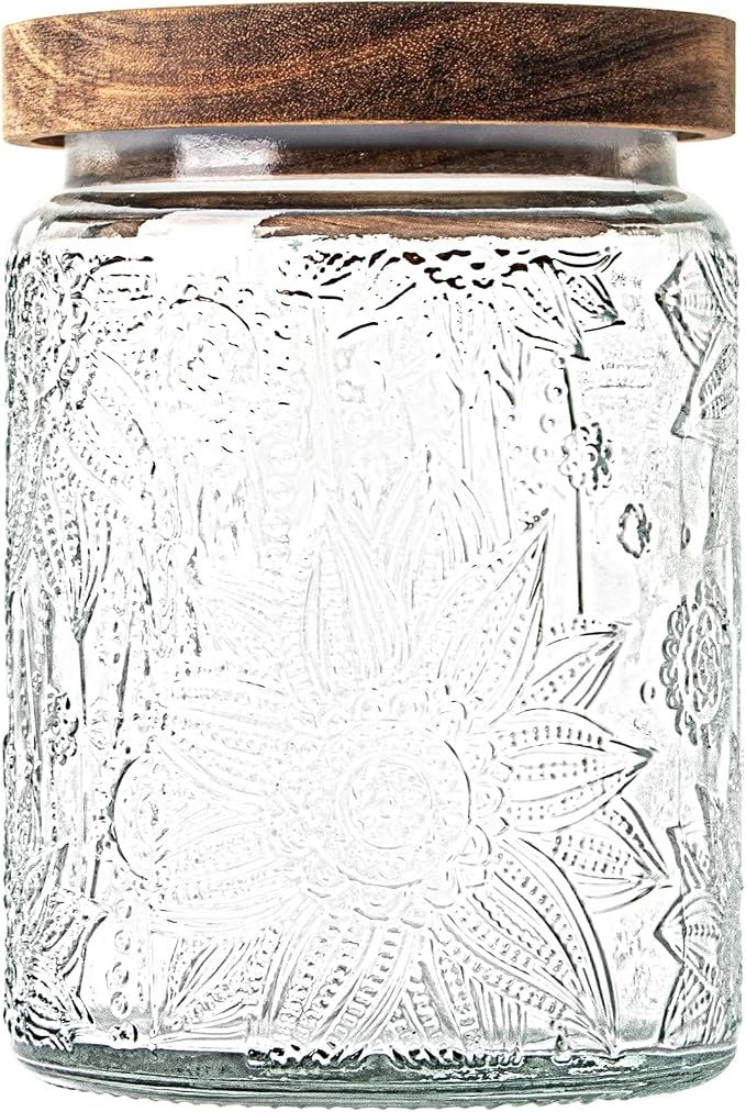 24Oz Glass Jar with Lid,Decorative Jar,Cute jar,Glass Canister,Vintage Glass Storage Jar for Sugar, Coffee, Tea, Spice, Flour, Candy Cookie, Pasta, Cereal