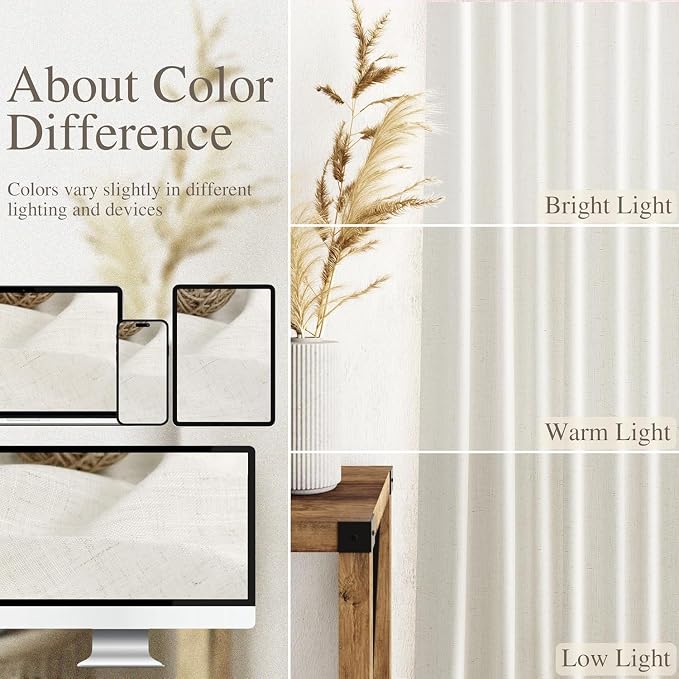 Nanspring Cafe Linen Curtains 40 Inch Length Cream Privacy Semi Sheer Light Filtering Back Tab and Rod Pocket Drapes for Basement/Loft Room Small Window 34 x 40 Inch,2 Panels