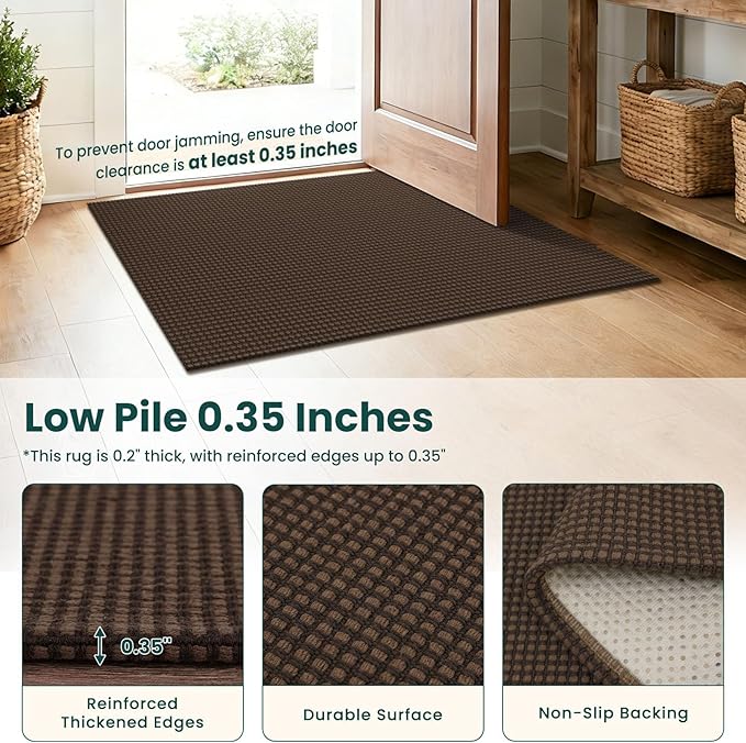 KOZYFLY 3x20 Runners Rugs for Hallway, Extra Long Washable Runner Rug, Non Slip Rubber Backed Kitchen Runner, Cotton Entryway Rug, Floor Carpet for Entry, Aisle, Hall, Brown/Dark Brown