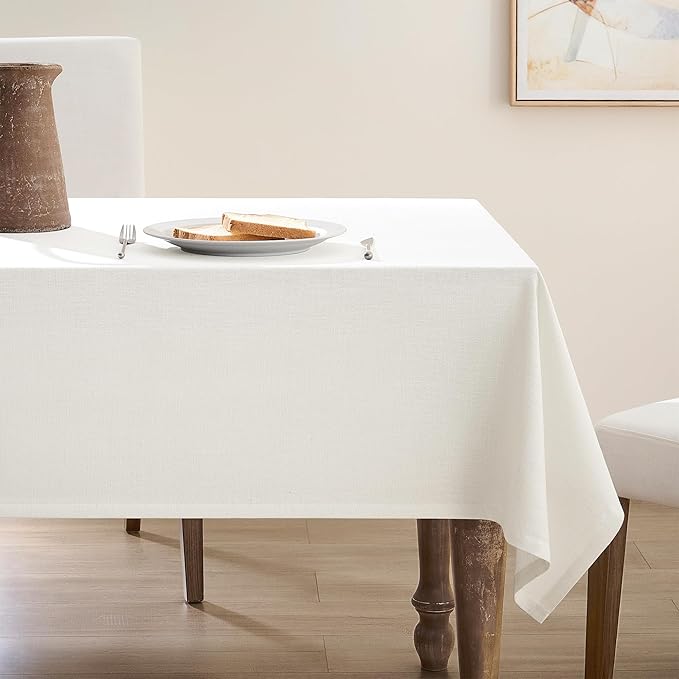 Natural Linen Table Cloth for 6 Foot Rectangle Table 55 x 108 Inch Cream Colored Tablecloth Fabric Neutral Modern Farmhouse Thick Faux Burlap Textured Tablecloth for Dining Buffet Holiday Party