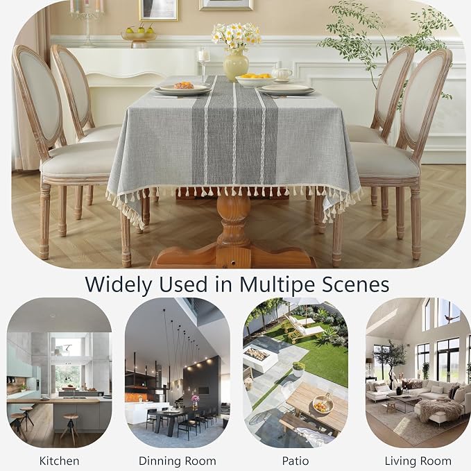 Alsoo Grey Tablecloth Rectangle 55 x 120 Inch, Waterproof Washable Wrinkle Free Table Cloth Cotton Linen Heavy Duty Fabric for Outdoor Picnic Camping Kitchen