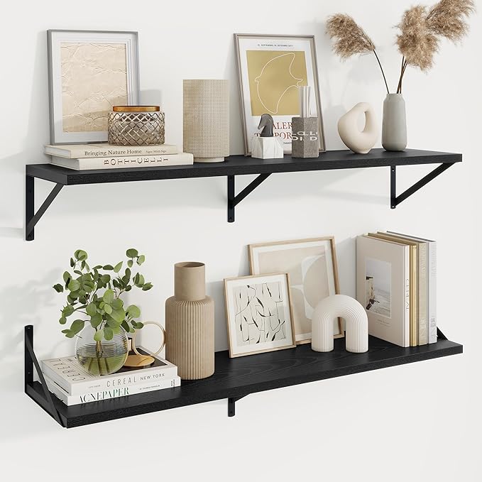 Axeman Deep Floating Shelves | 40 Inch Black Wall Shelves Set of 2 | 10 Inch Deep Rustic Wood Shelves for Wall | 40'' W x 10''D Black Shelves for Living Room Bathroom Kitchen