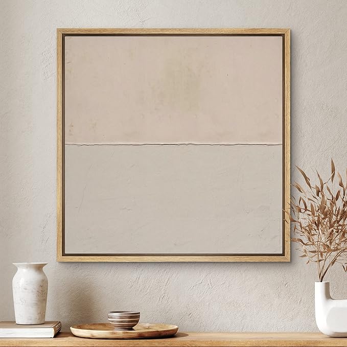 SIGNWIN Framed Canvas Print Wall Art Brown Duotone Grunge Pastel Landscape Abstract Shapes Illustration Modern Art Decorative Nordic Minimal Calm/Zen for Living Room, Bedroom, Office - 16"x16" NATURAL
