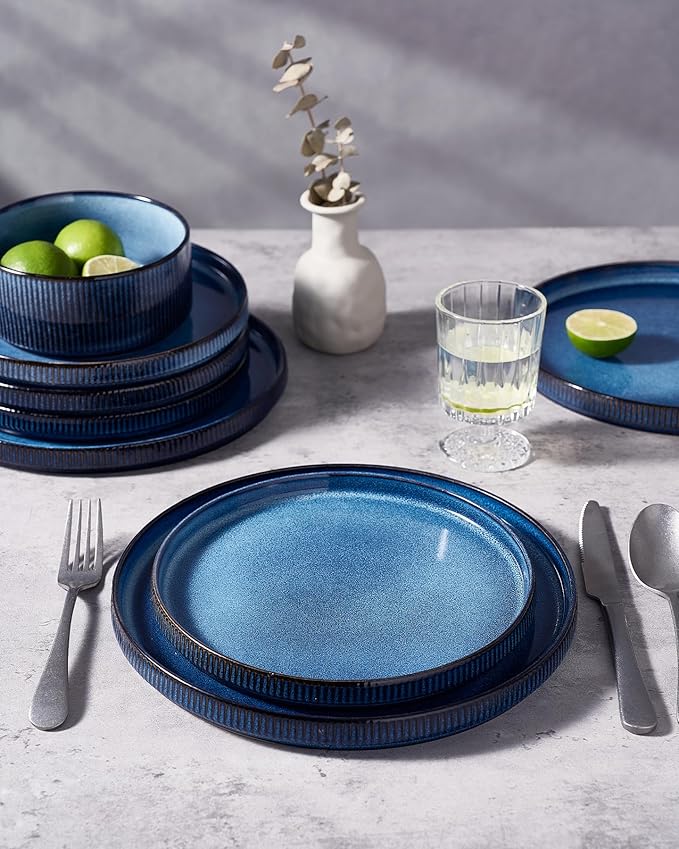famiware Star Dinner Plates for 6, 10 inches Plate Set, Scratch Resistant, Stoneware Dinnerware, Kitchen Modern Rustic Serving Dishes, Nebulas Blue (Pack of 2)