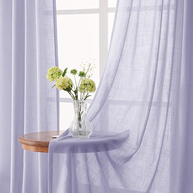 Light Purple Linen Curtain 72 Inch Length for Kitchen Bedroom Childroom Rod Pocket Semi Sheer Light Filtering Window Drapes for Protect Privacy Frensh Modern Home Decor Soft Texture 52X72