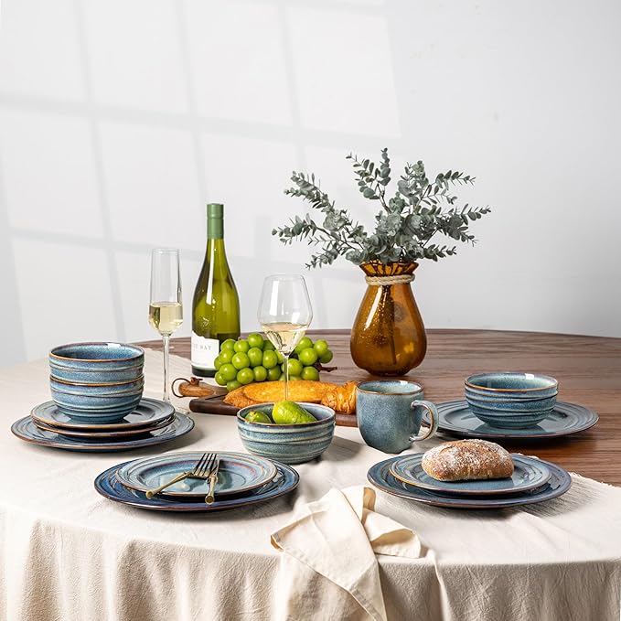GBHOME Ceramic Dinnerware Sets,12 pcs Embossed Elegant Stoneware Plates and Bowls Sets, Housewarming Wedding Gift | Dishwasher & Microwave Safe | Dishes Set Service for 6