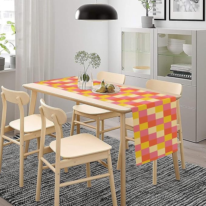 70s Hippie Table Runner Orange Yellow Pink Vintage Geometric Table Runner 1960s Retro Country Dinner Runner for Living Room Kitchen Party Holiday Dinner Home Decor 13x60in