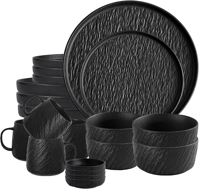 Matte Ceramic Dinnerware set with Mugs for 4, 20 Pieces, Kitchen Plates and Bowls Set Porcelain, Dish set for 4, Dishware Sets Stoneware Dinner Plates Sets Platos de Cocina Vajilla
