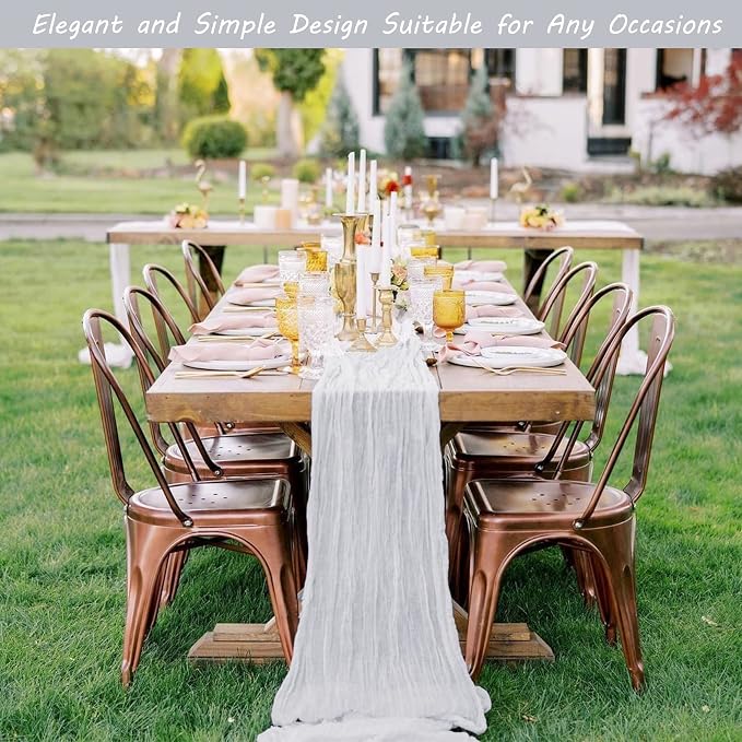 12 Pack 10Ft Cheesecloth Table Runner 35x120 Inch Boho Gauze Table Runner Rustic Cheese Cloth Long Romantic Table Runners for Wedding Bridal Shower Birthday Party Table Decor (White)