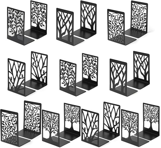 20 Pieces Book Ends for Shelves Heavy Duty Bookends Non-Skid Metal Book Holders Black Tree Design Modern Bookends for Shelves Office Home Decorative Book Stopper for Books CD(10 Pair)