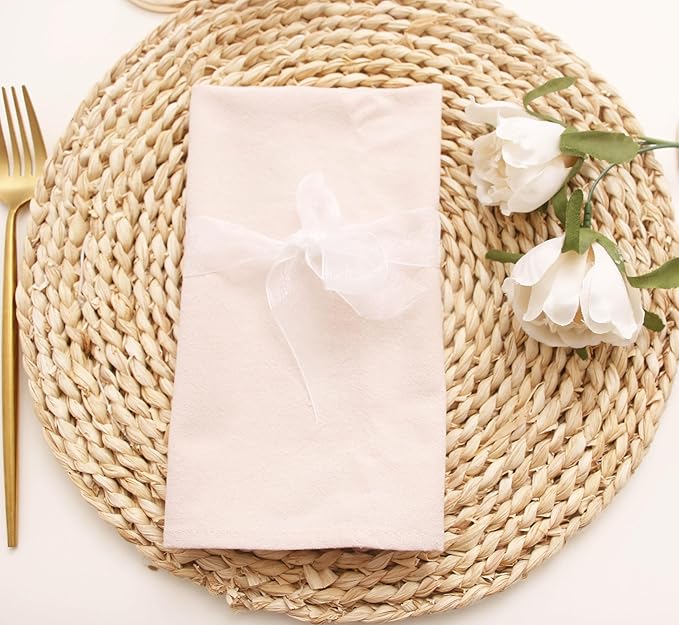 Dinner Cloth Napkins Bulk, Cotton Linen Napkins,Washable Napkins for Weddings Decorations (Champagne Blush, 12 Pack)