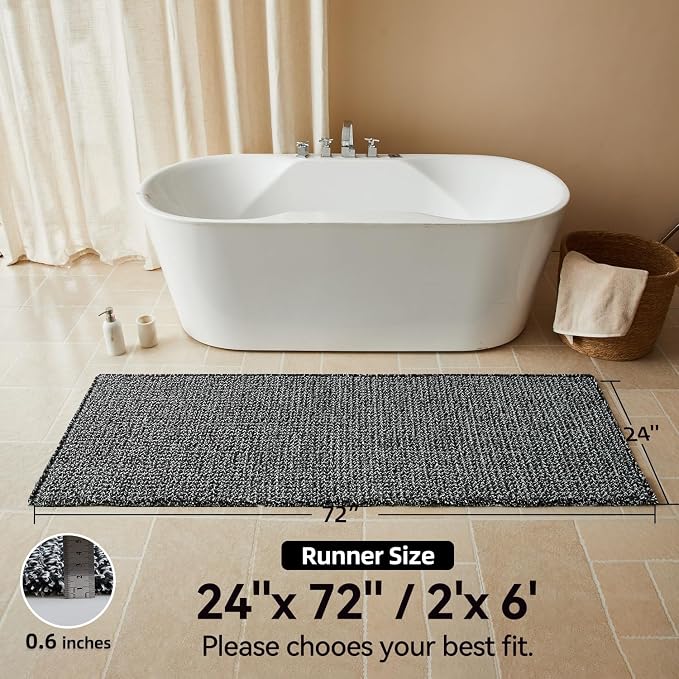 Triohero Waffle Runner Bath Mat - Long Bathroom Rugs Non Slip Washable, Ultra Soft Super Absorbent Quick Dry Boho Farmhouse Bathroom Decor, 24" x 72", Black & White