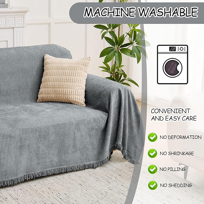 LOMAO Couch Cover Sofa Covers for 3 Cushion Sectional Couch Covers L Shape Couch Cover with Tassel Sofa Protector Washable Reversible Chenille Sofa Slipcover for Pet (Light Grey,Large(71 * 118))